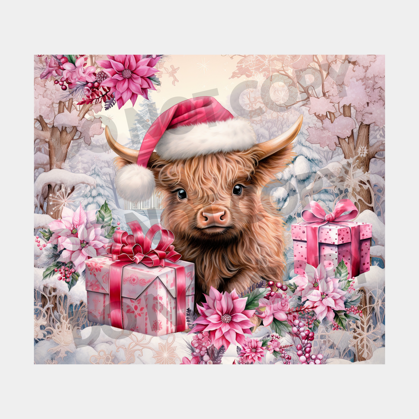 Christmas Highland Cow Sublimation Tumbler Transfer