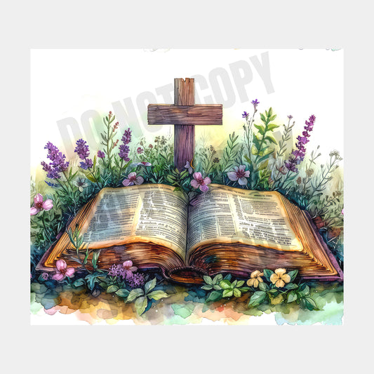 Floral Bible Cross Sublimation Tumbler Transfer