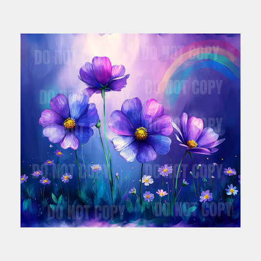 Purple Rainbow Flowers Sublimation Tumbler Transfer