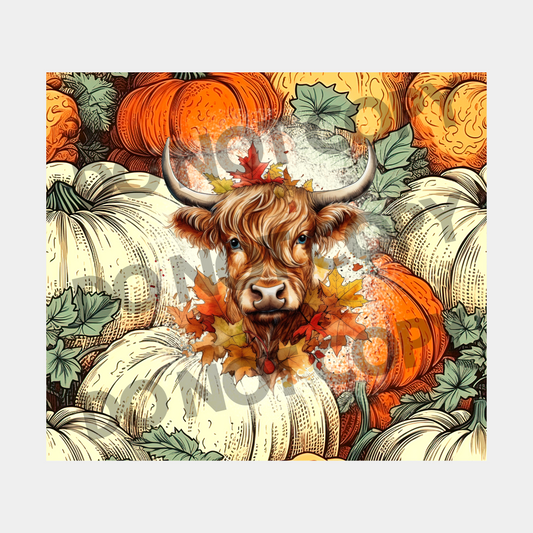 Fall Highland Cow Pumpkin Tumbler Transfer