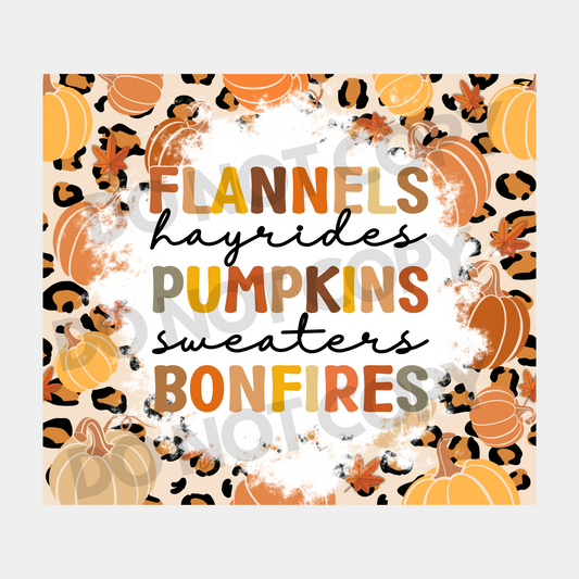 Flannels Pumpkins Bonfires Tumbler Transfer