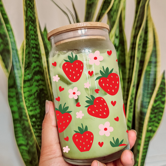 Strawberry Hearts Glass Cup
