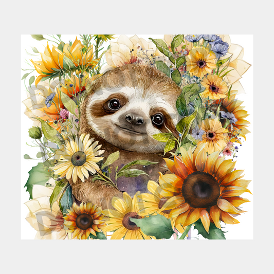 Sunflower Sloth Sublimation Tumbler Transfer