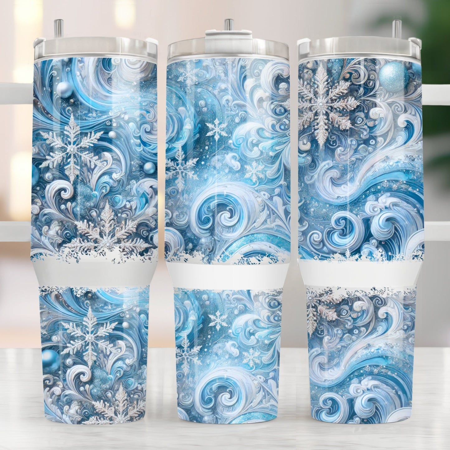 Snowflake Swirls 40oz Tumbler Sublimation Transfer ONLY