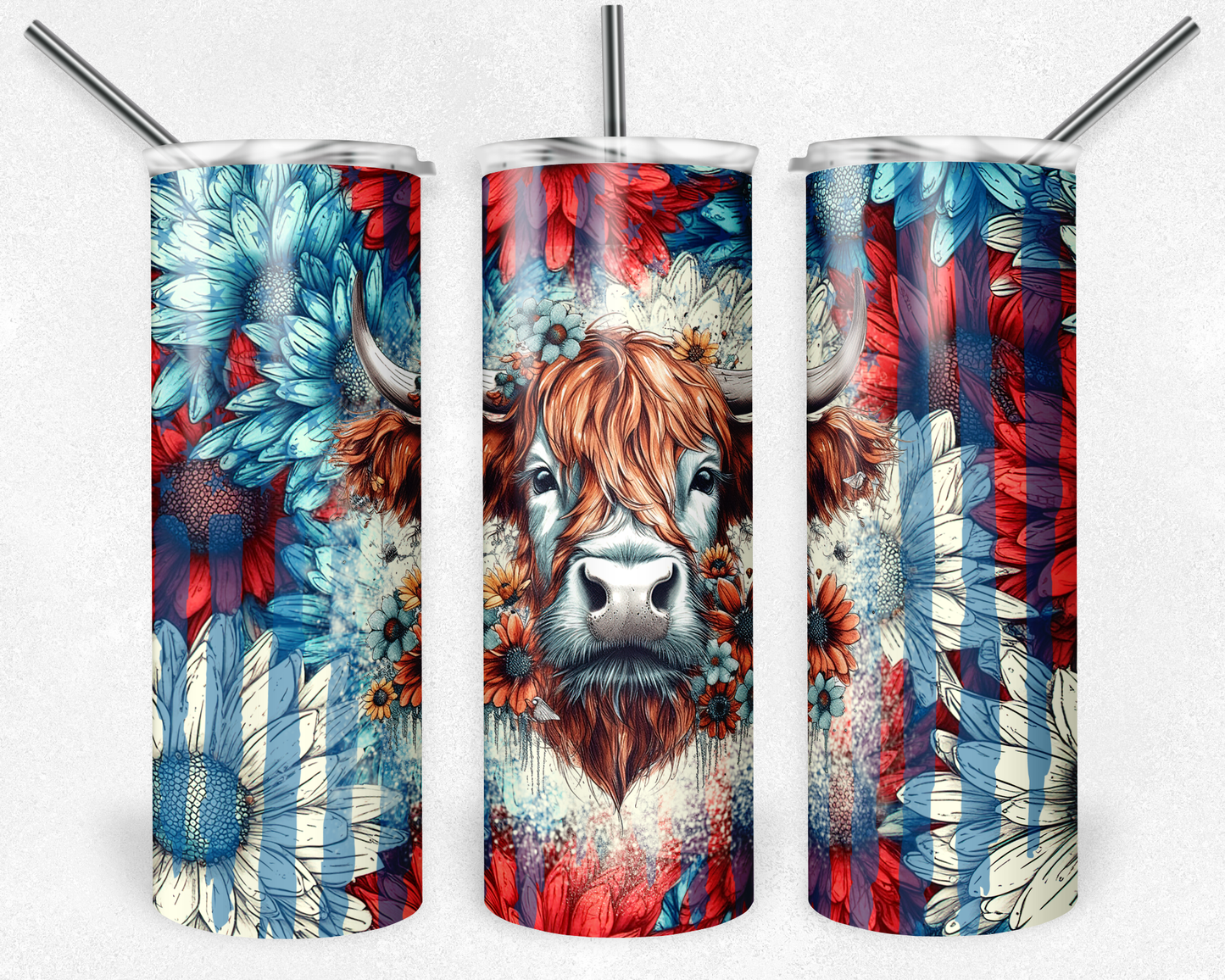 Patriotic Highland Cow Tumbler