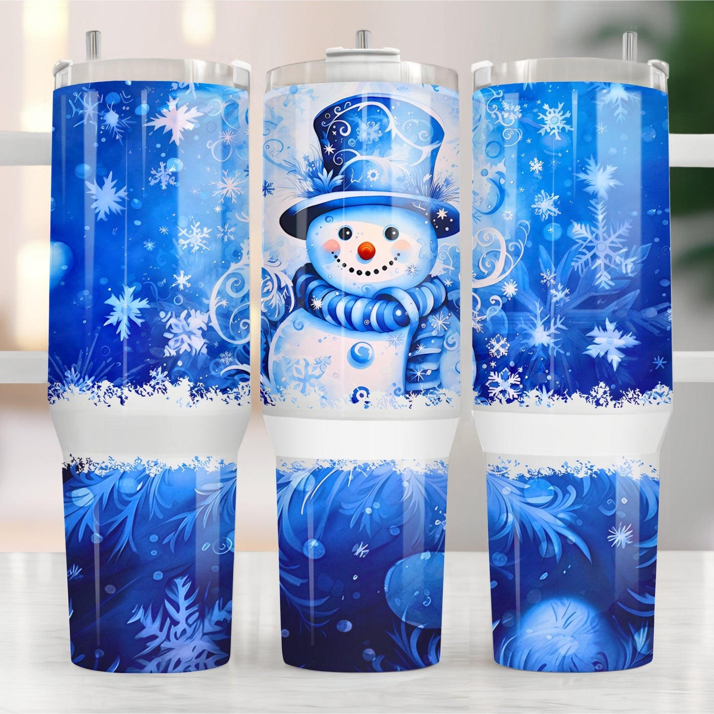 Blue Snowman 40oz Tumbler Sublimation Transfer ONLY