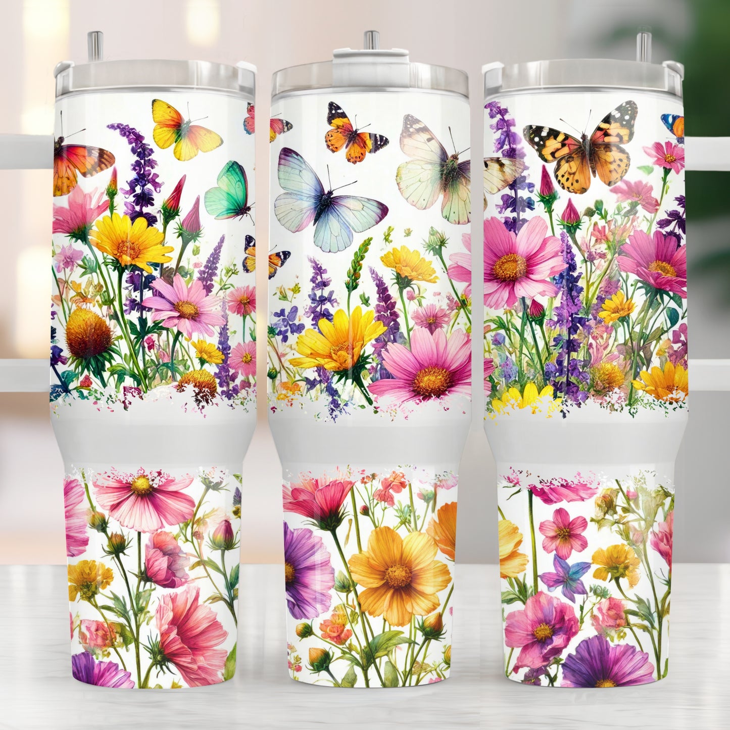 Butterflies Wildflowers 40oz Tumbler Sublimation Transfer ONLY