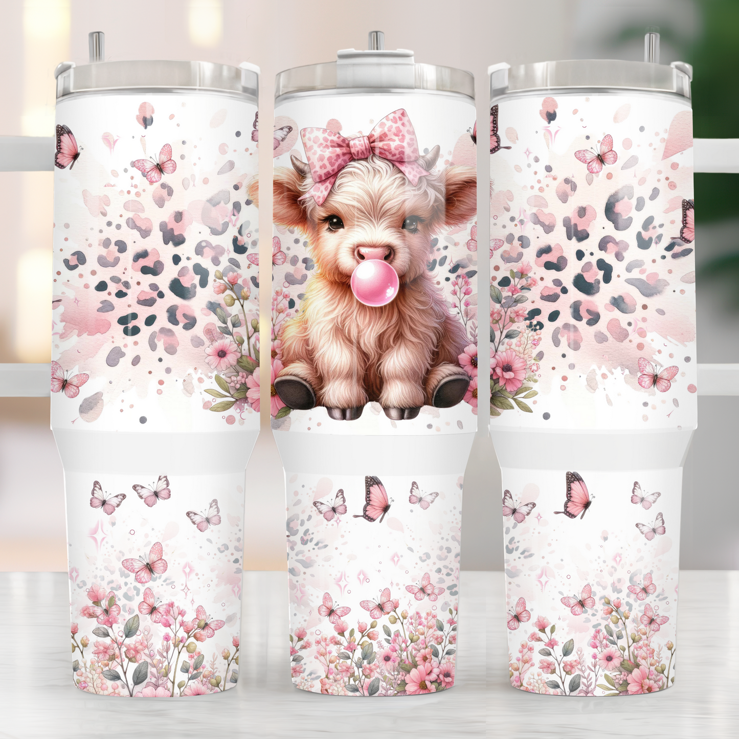 Pink Highland Cow 40oz Tumbler Sublimation Transfer ONLY