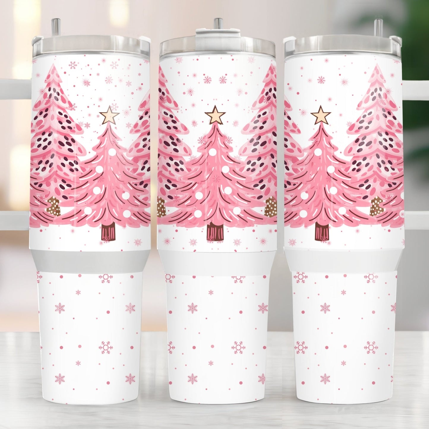 Pink Christmas Trees 40oz Tumbler Sublimation Transfer ONLY