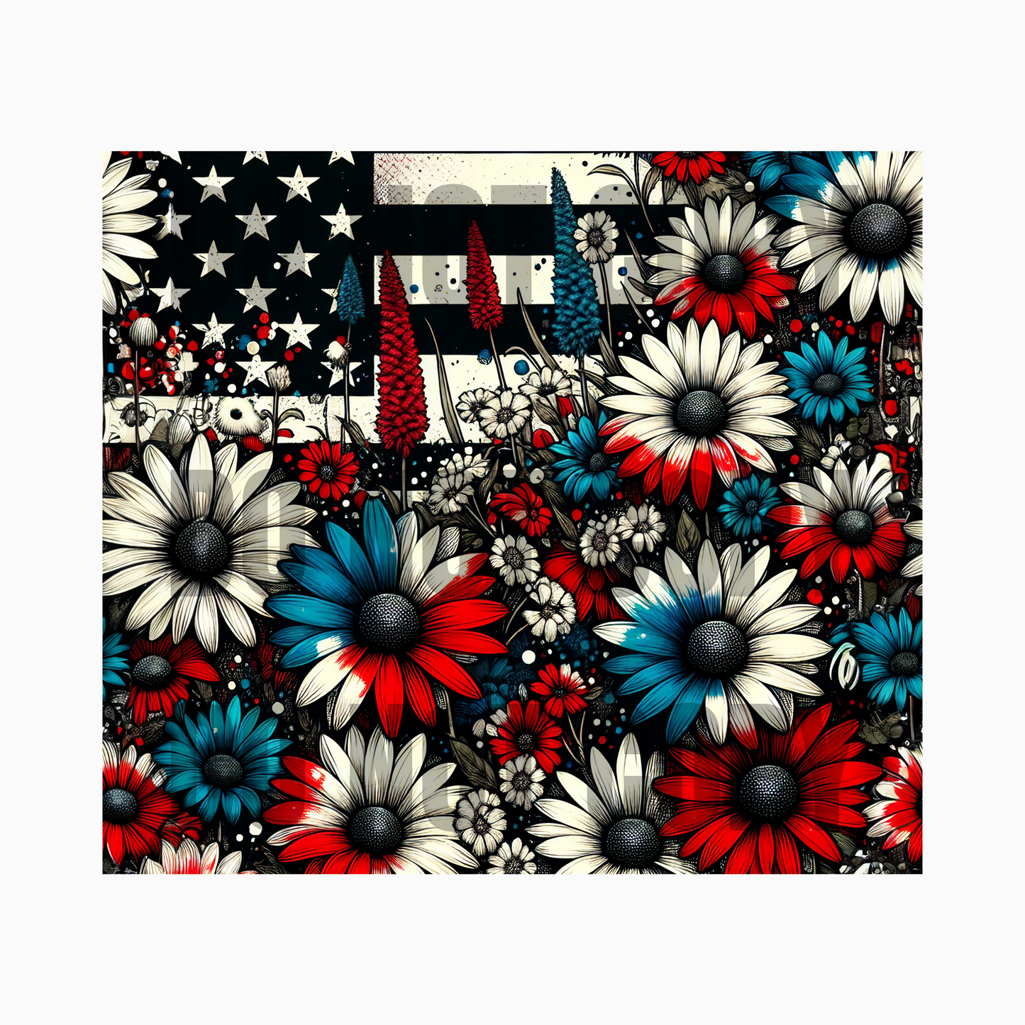 American Flag Daisies Sublimation Tumbler Transfer