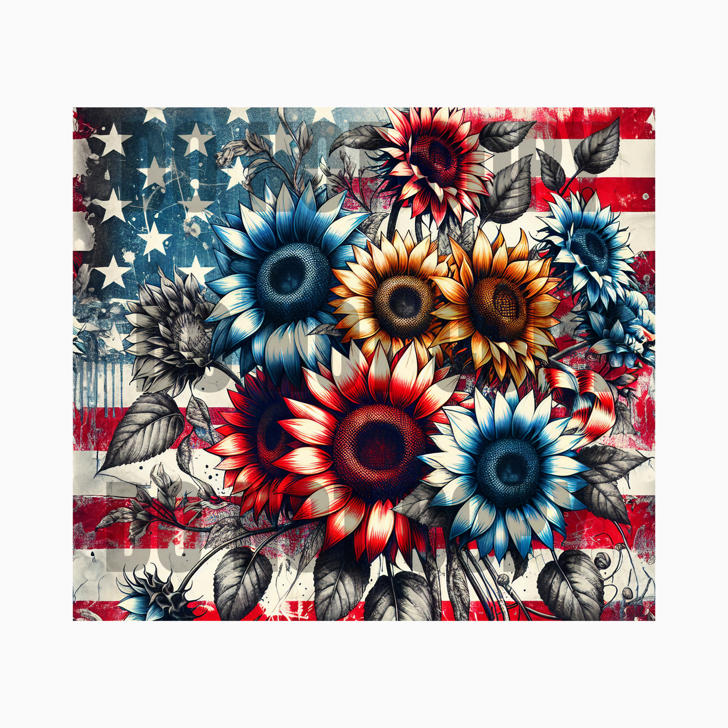 American Flag Sunflowers Sublimation Tumbler Transfer 2