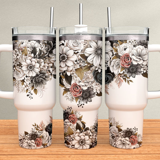 Black Floral 40oz Tumbler Sublimation Transfer ONLY