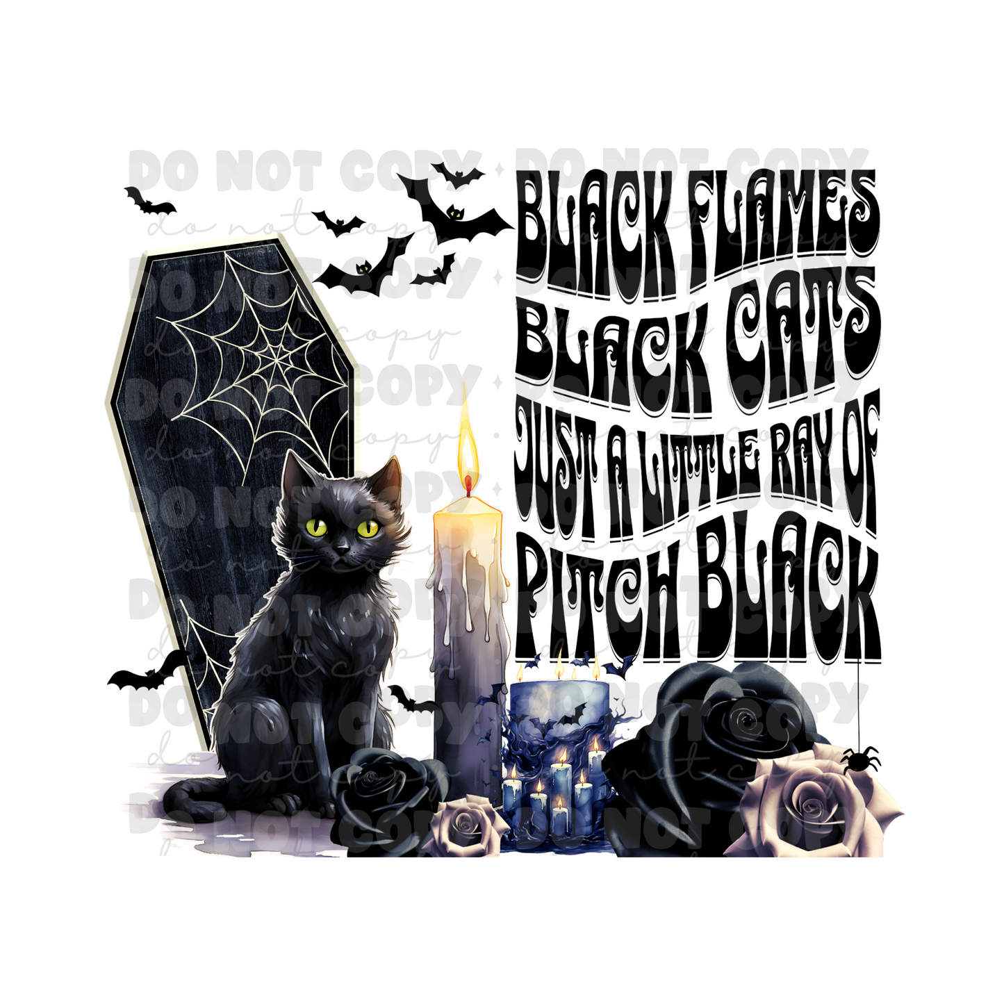 Black Flames Black Cat Sublimation Tumbler Transfer