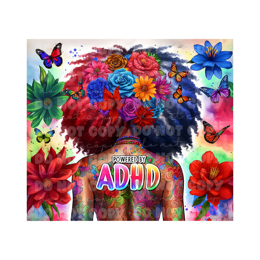 Black Girl Powered By ADHD Sublimation Tumbler Transfer