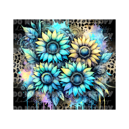 Leopard Blue Sunflowers Tumbler Sublimation Transfer
