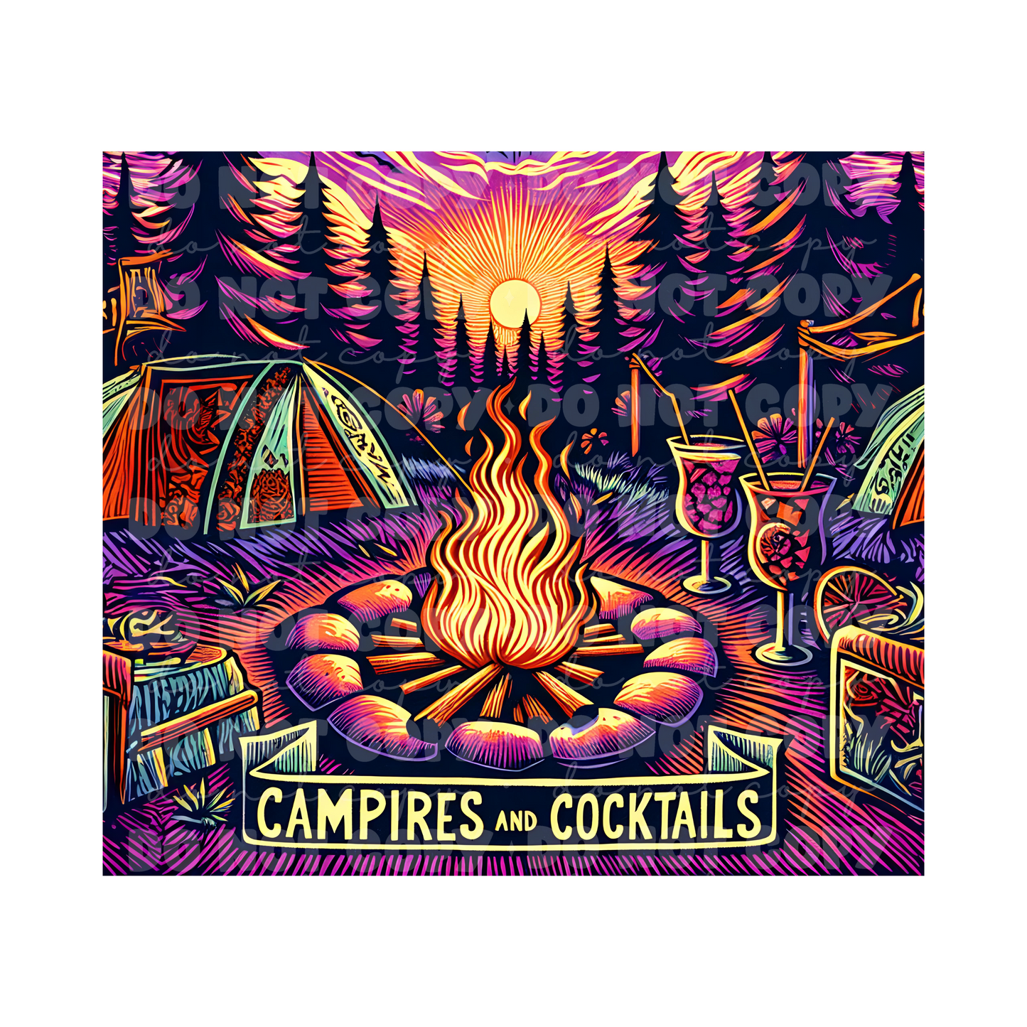 Campfires Cocktails Sublimation Tumbler Transfer