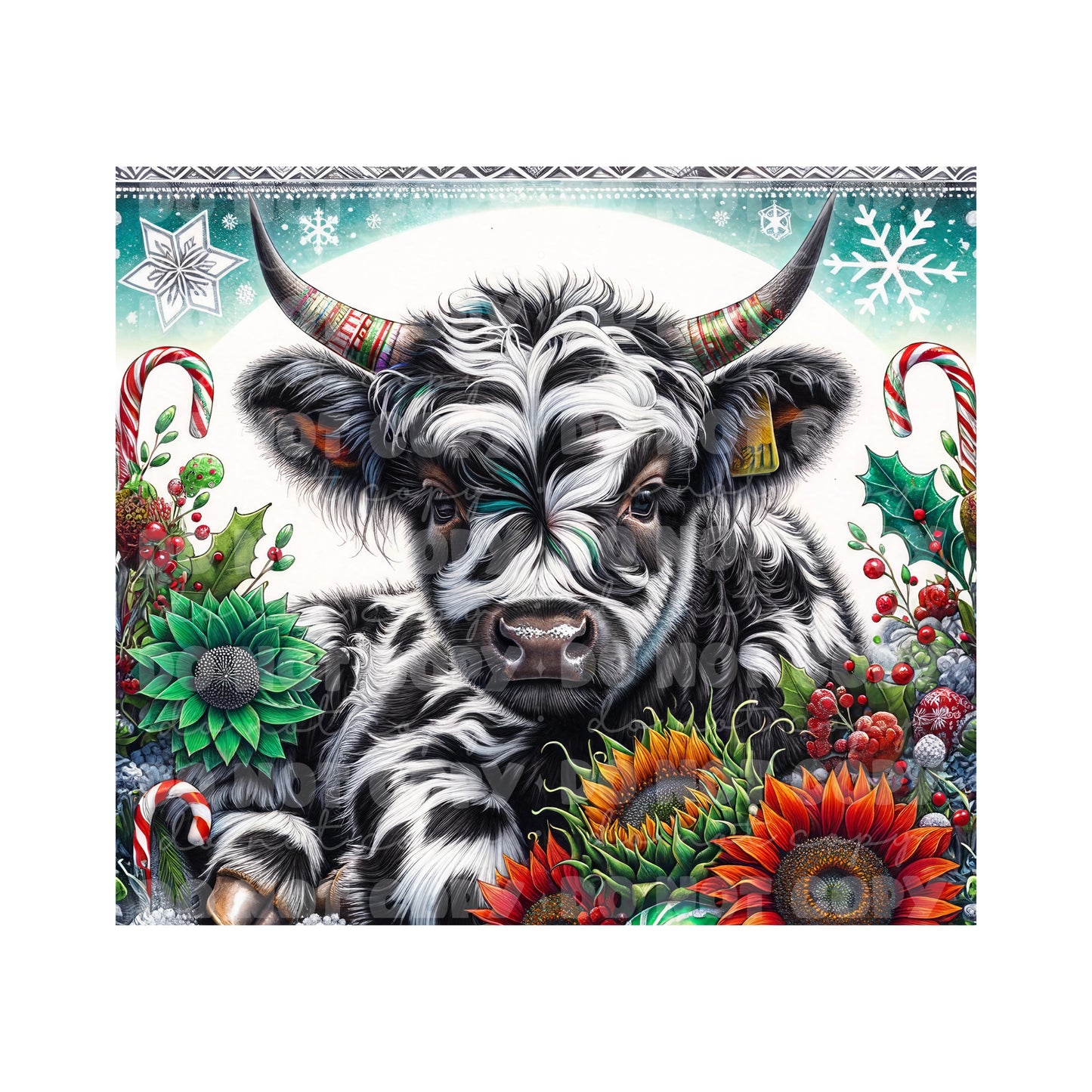 Christmas Highland Cow Tumbler Sublimation Transfer