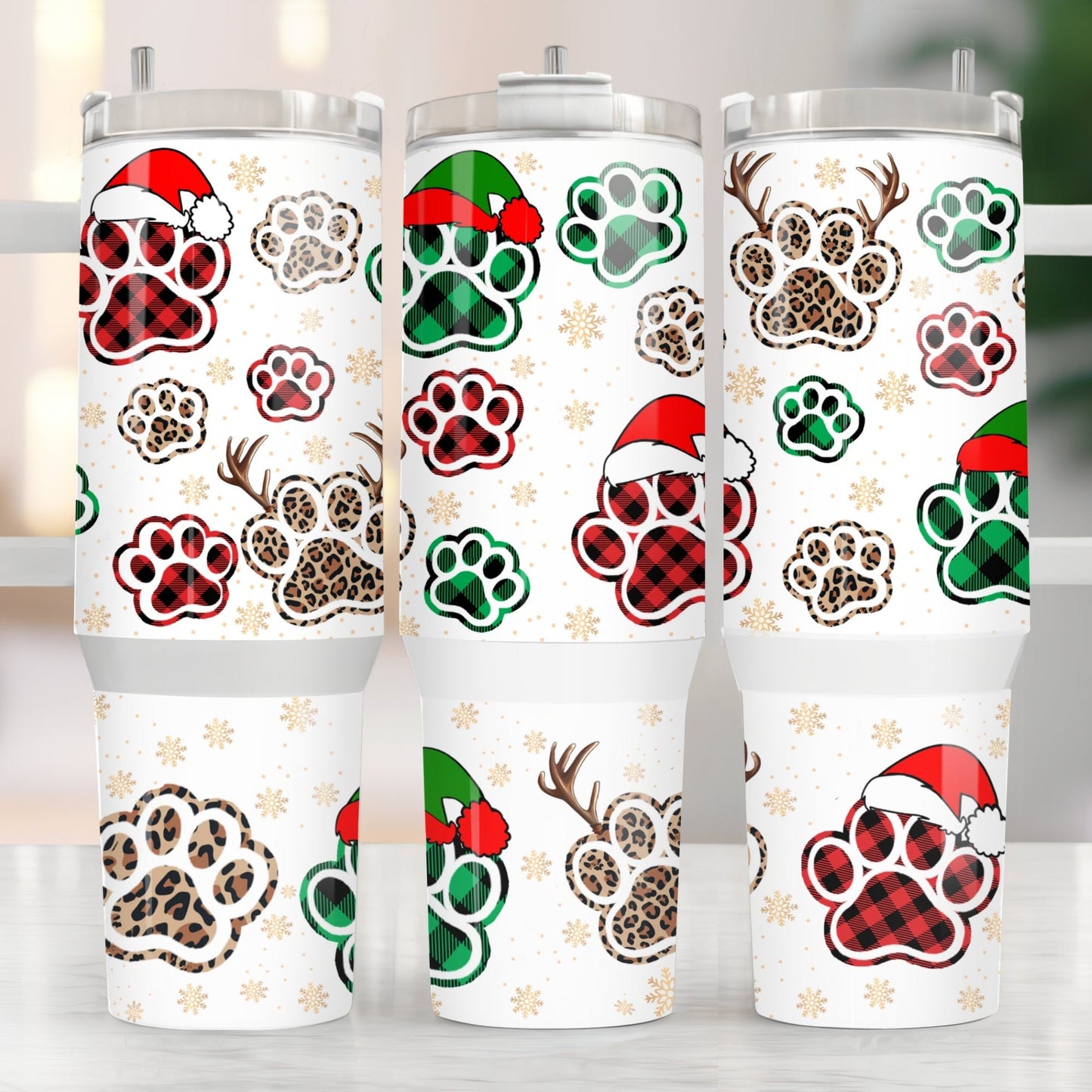 Christmas Paw Prints 40oz Tumbler Sublimation Transfer ONLY