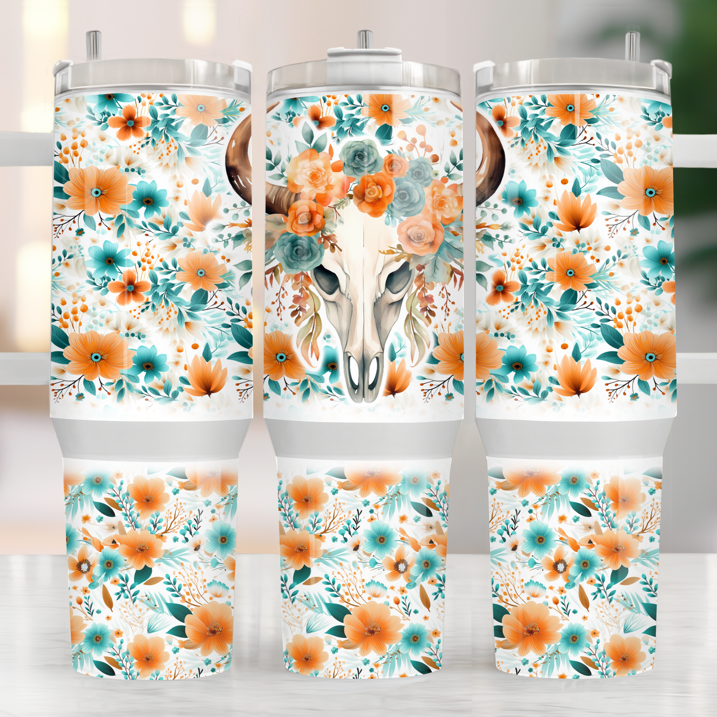 Boho Cow Skull 40oz Tumbler Sublimation Transfer ONLY