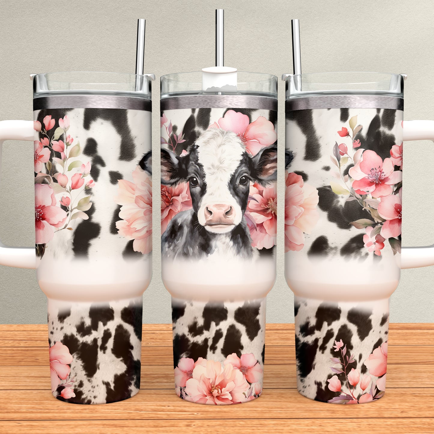 Dairy Cow Flowers 40oz Tumbler Sublimation Transfer ONLY