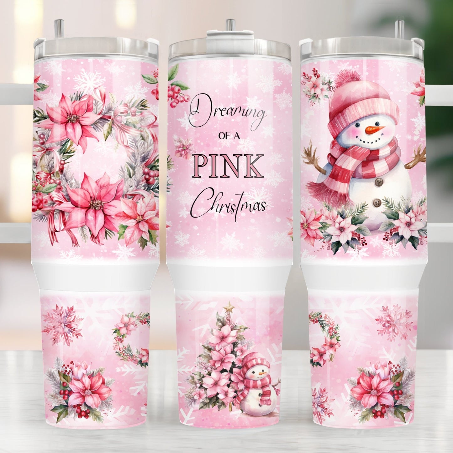 Pink Christmas 40oz Tumbler Sublimation Transfer ONLY