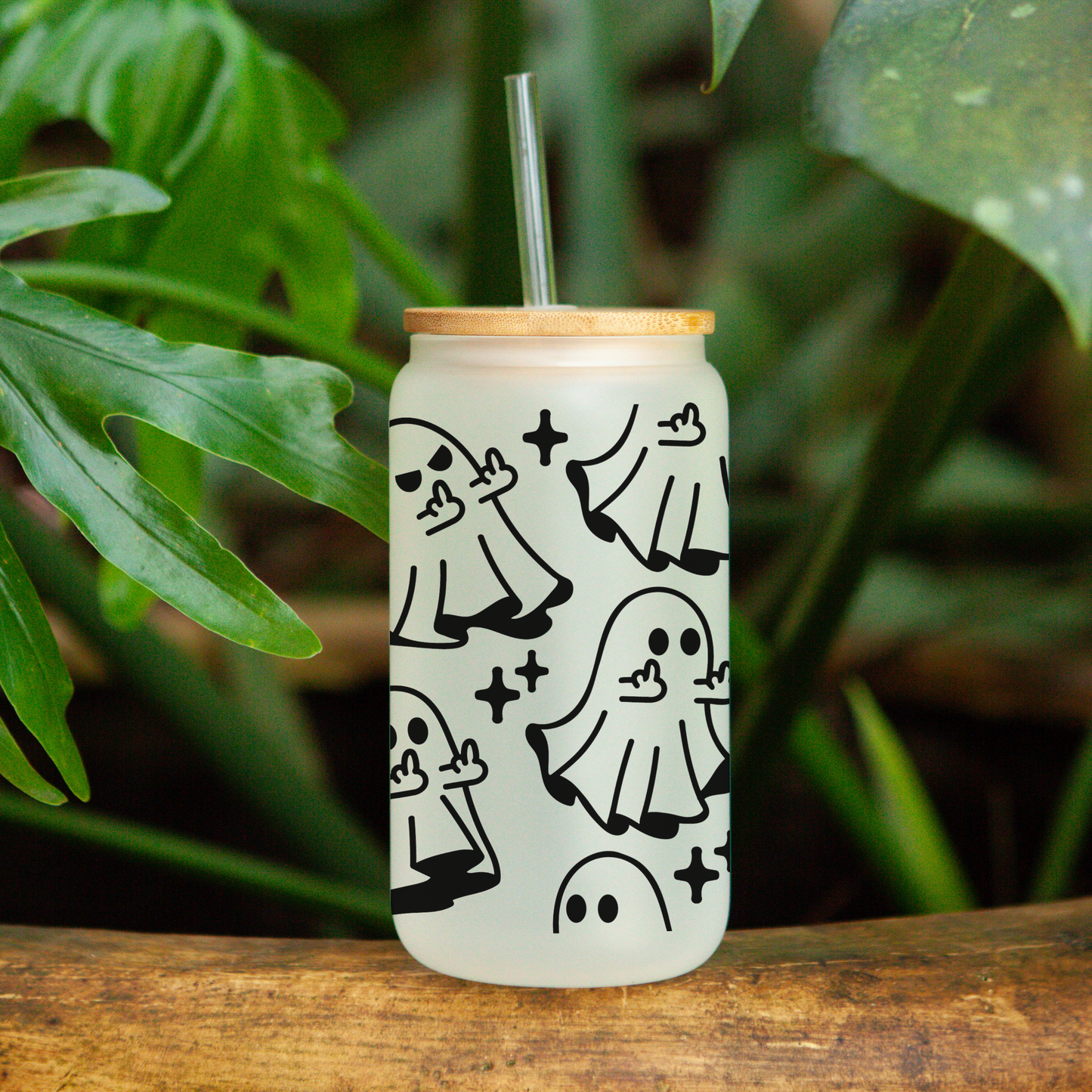 Middle Finger Ghost Glass Cup