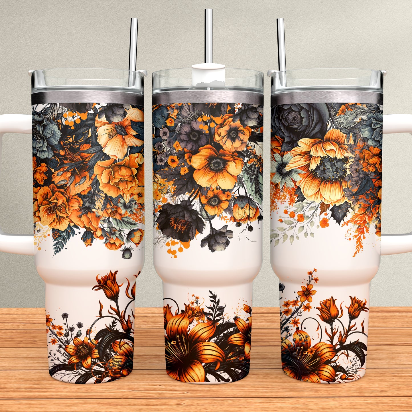 Orange Floral 40oz Tumbler Sublimation Transfer ONLY