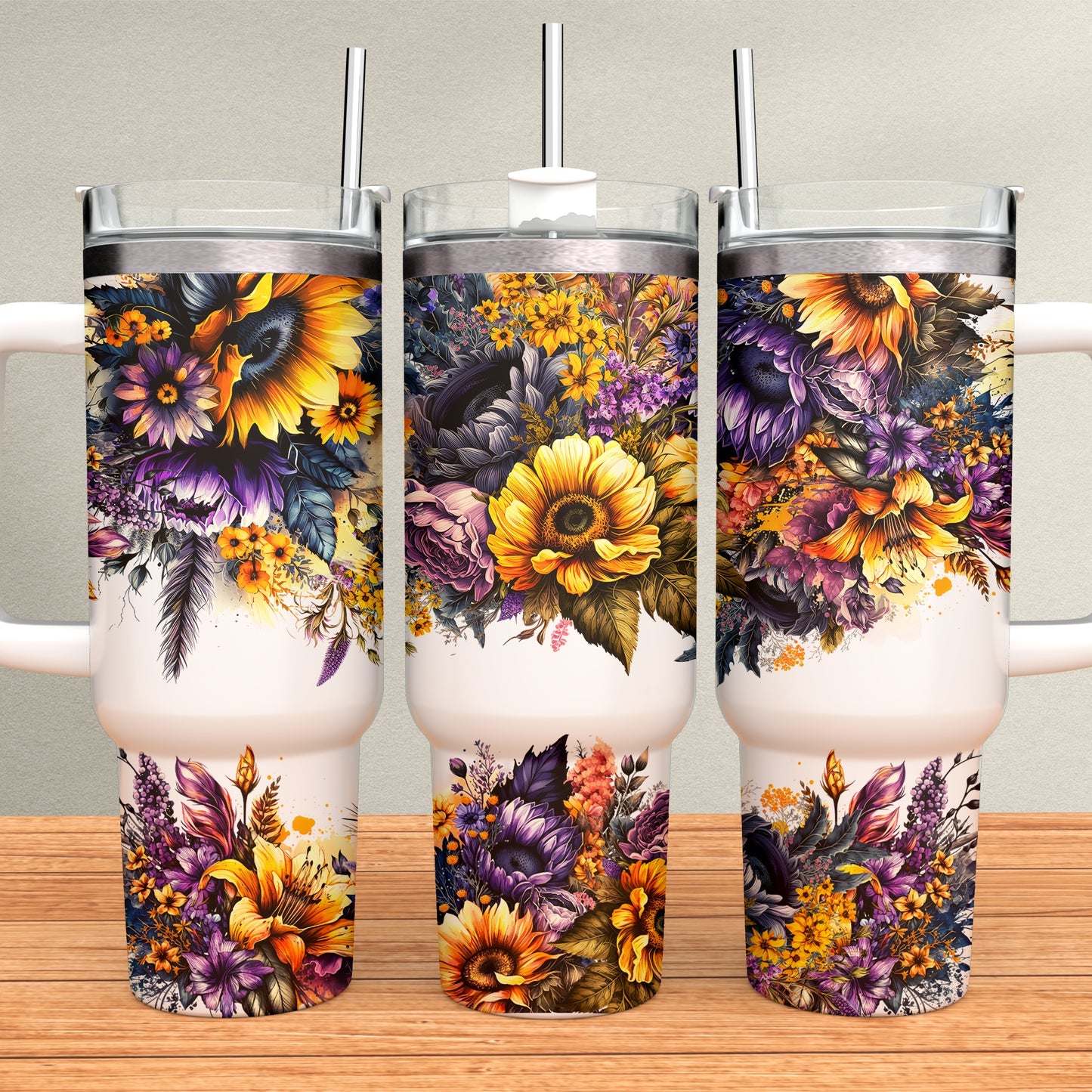 Purple Floral 40oz Tumbler Sublimation Transfer ONLY