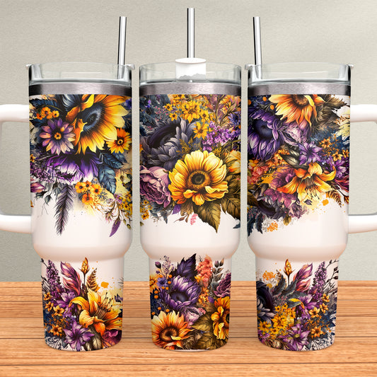 Purple Floral 40oz Tumbler Sublimation Transfer ONLY