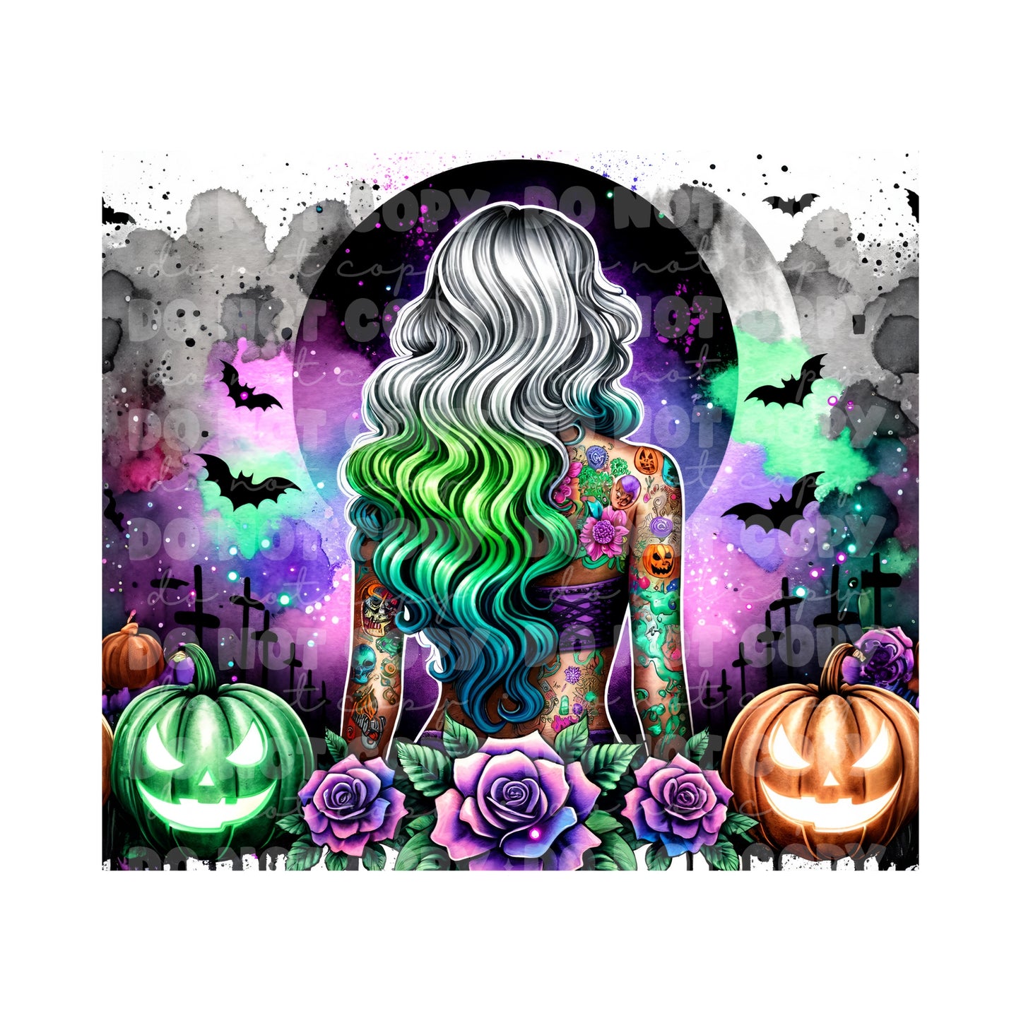 Halloween Tattoo Girl Sublimation Tumbler Transfer