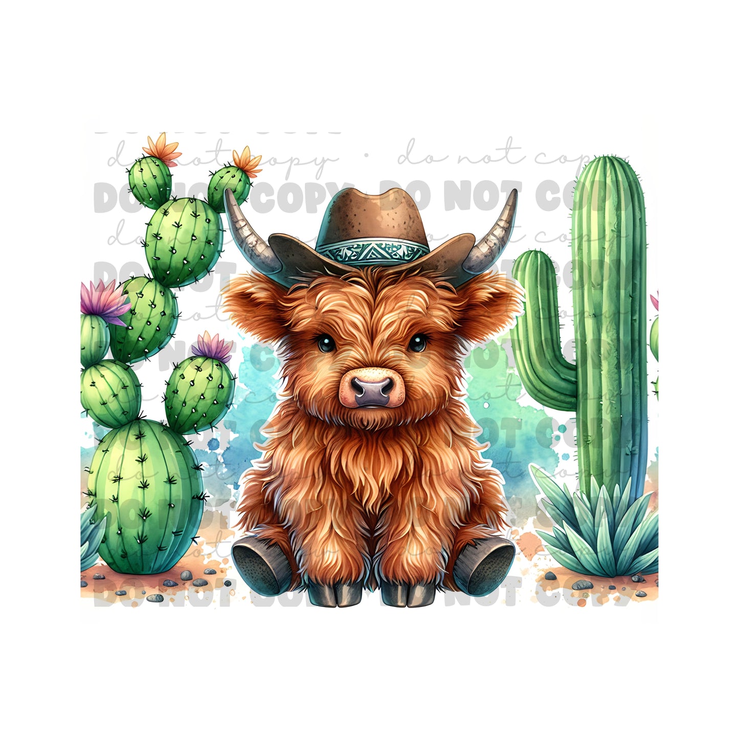 Highland Cow Cactus Sublimation Tumbler Transfer