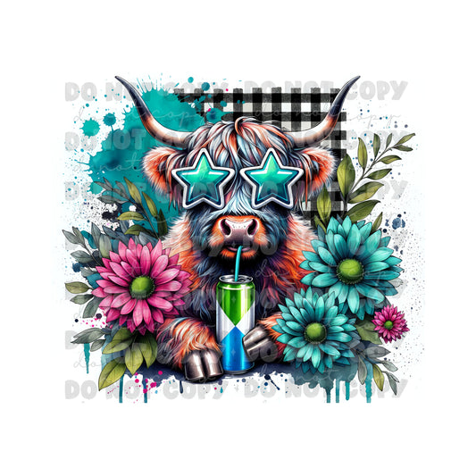Highland Cow Energy Drink Tumbler Sublimation Transfer