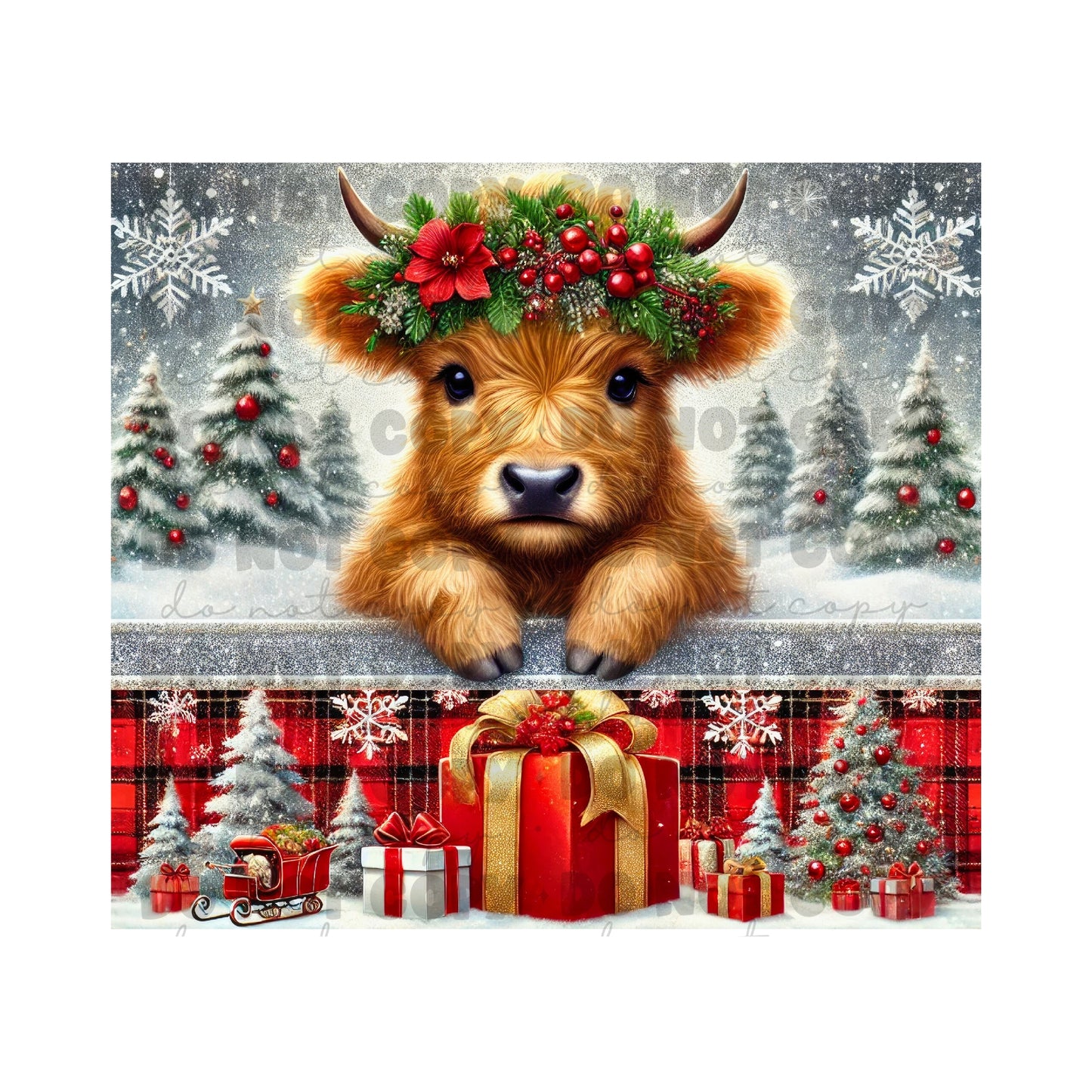 Highland Cow Plaid Tumbler Sublimation Transfer