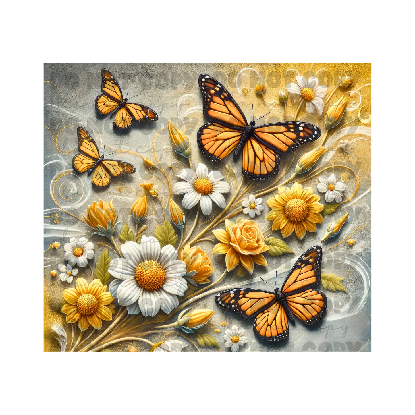 Monarch Butterflies Flowers Tumbler Sublimation Transfer