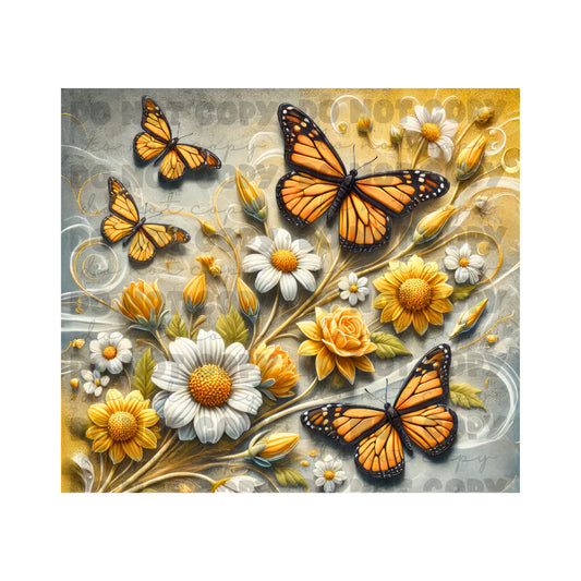 Monarch Butterflies Flowers Tumbler Sublimation Transfer