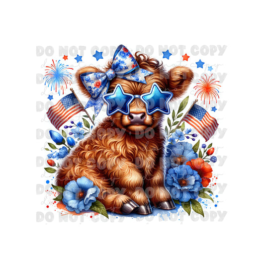Patriotic Highland Cow Tumbler Sublimation Transfer
