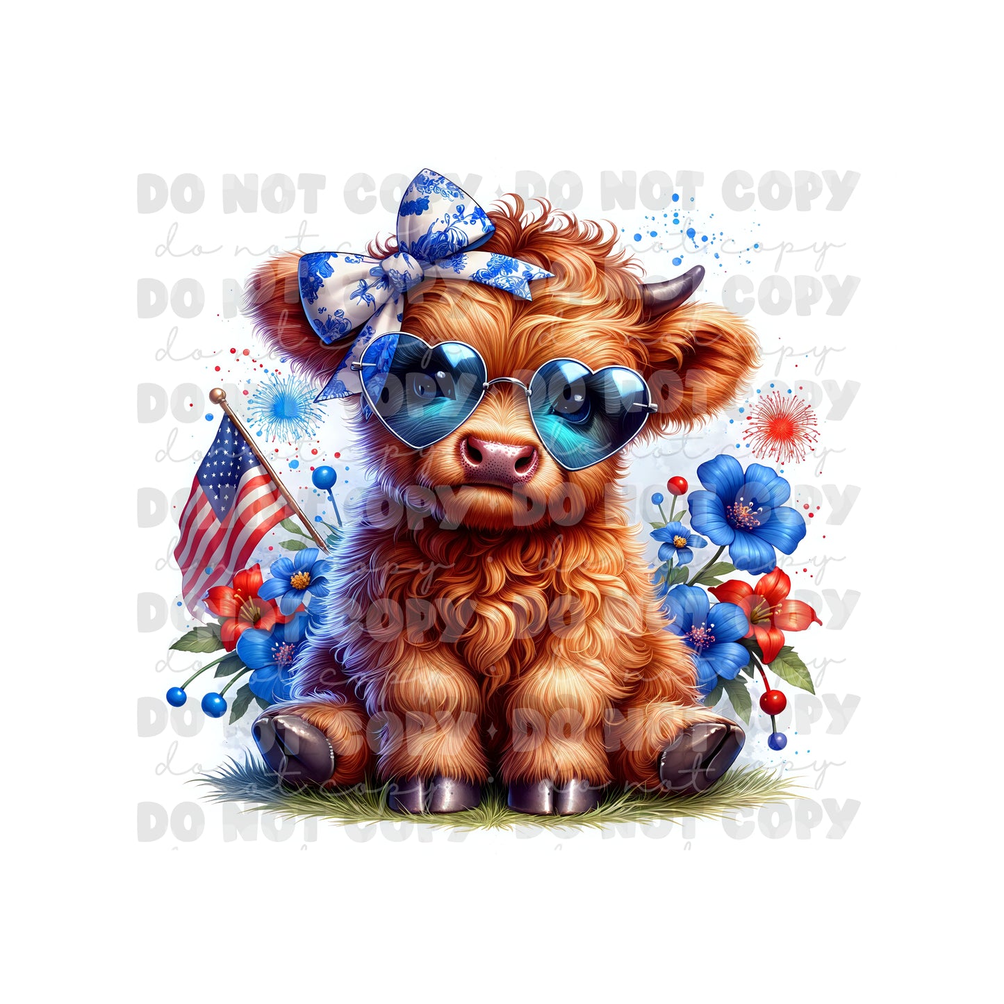 Patriotic Highland Cow Tumbler Sublimation Transfer