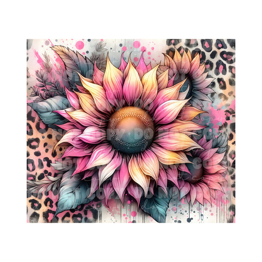 Pink Sunflower Leopard Tumbler Sublimation Transfer