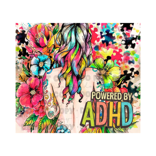 Powered by ADHD Awareness Sublimation Tumbler Transfer 3