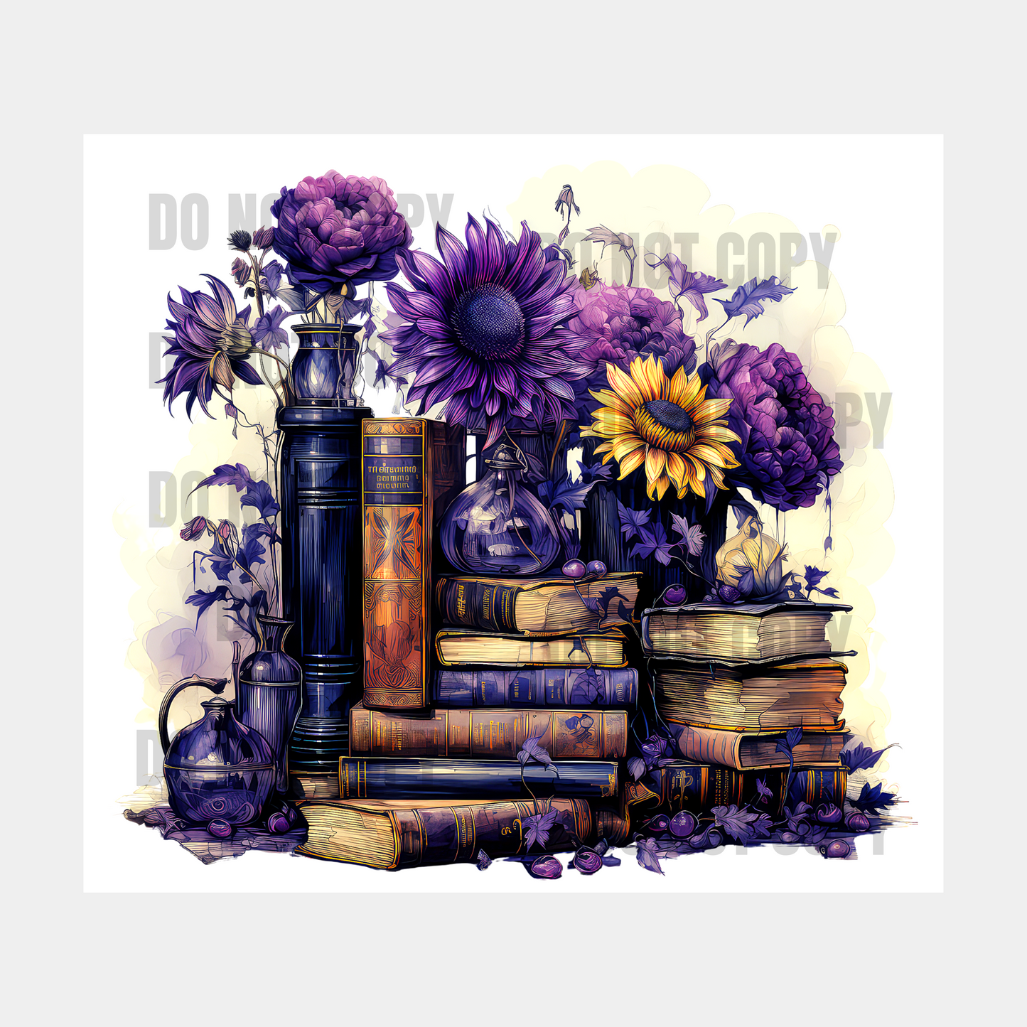 Purple Floral Books Sublimation Tumbler Transfer