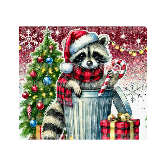 Raccoon Candy Cane Sublimation Tumbler Transfer