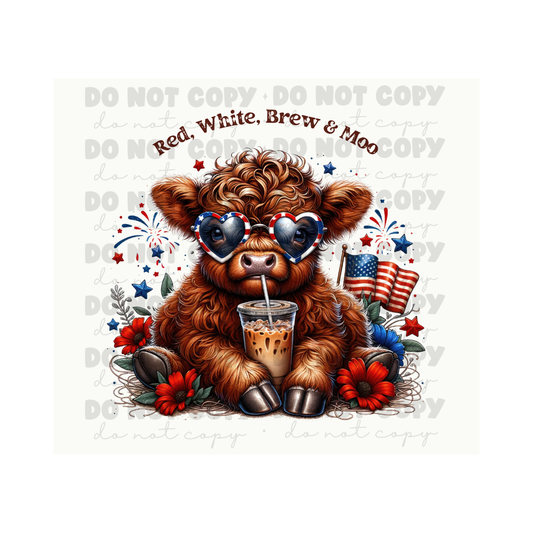 Red White Brew and Moo Sublimation Tumbler Transfer