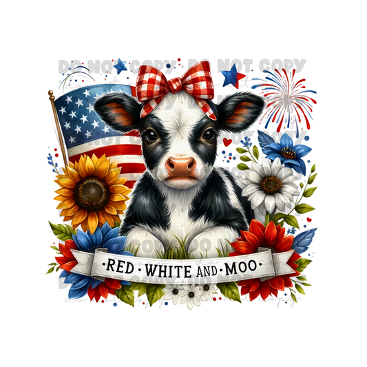 Red White and Moo Sublimation Tumbler Transfer