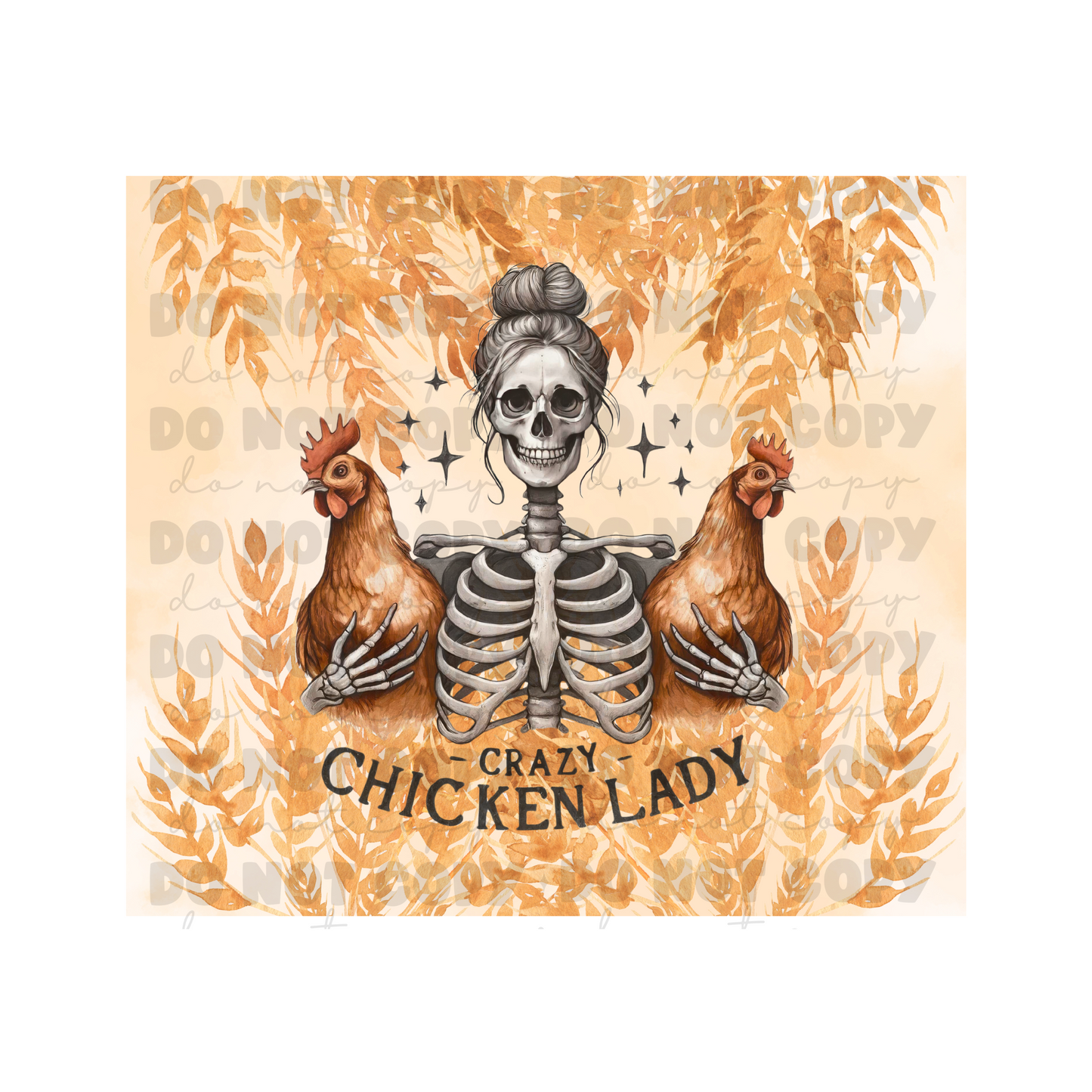 Skeleton Chicken Lady Sublimation Tumbler Transfer