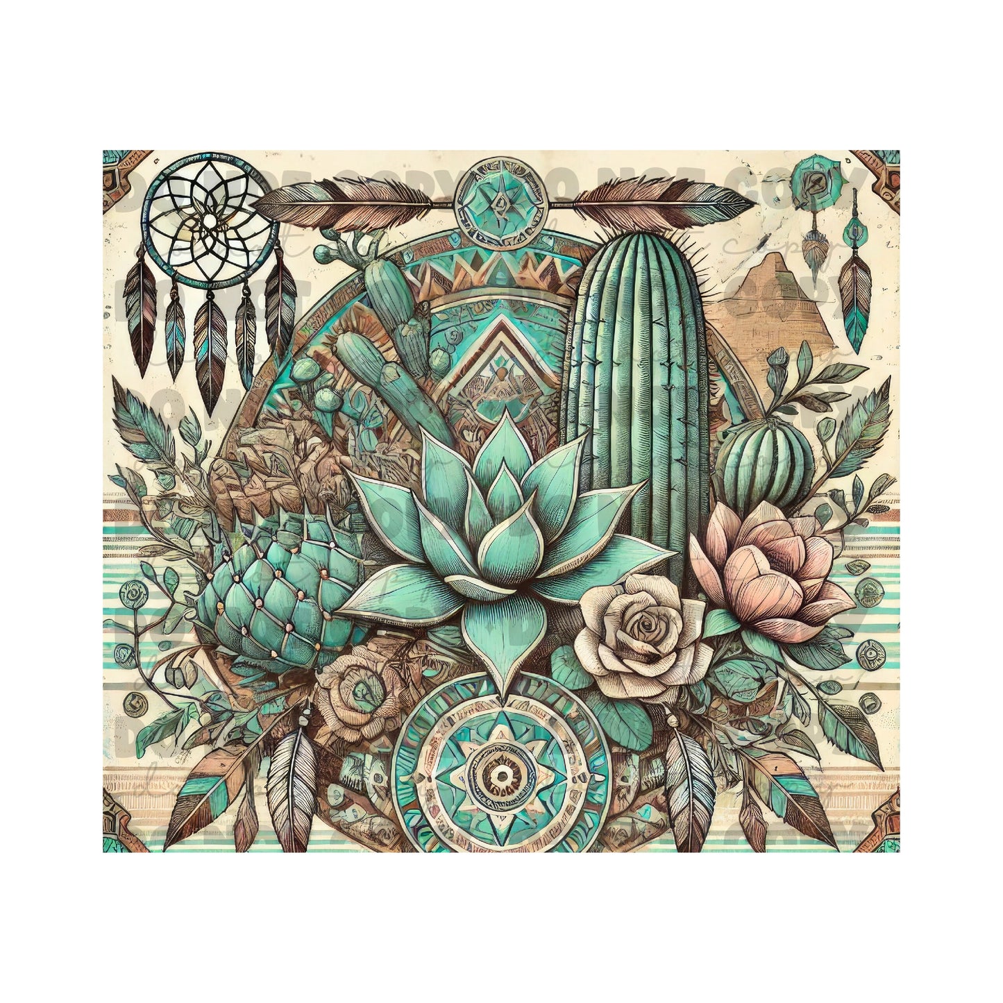 Succulents Aztec Tumbler Sublimation Transfer