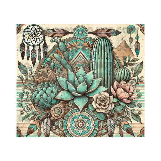 Succulents Aztec Tumbler Sublimation Transfer