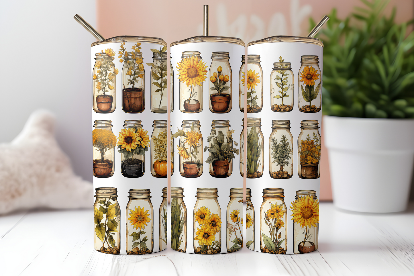 Sunflower Jars Sublimation Tumbler Transfer