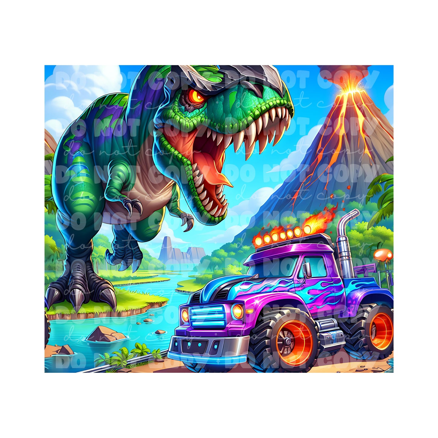 T Rex Truck Tumbler Sublimation Transfer