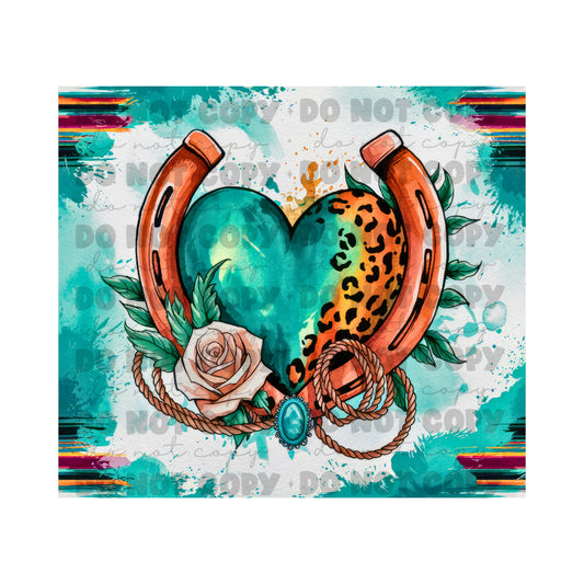 Turquoise Heart Horseshoe Tumbler Sublimation Transfer