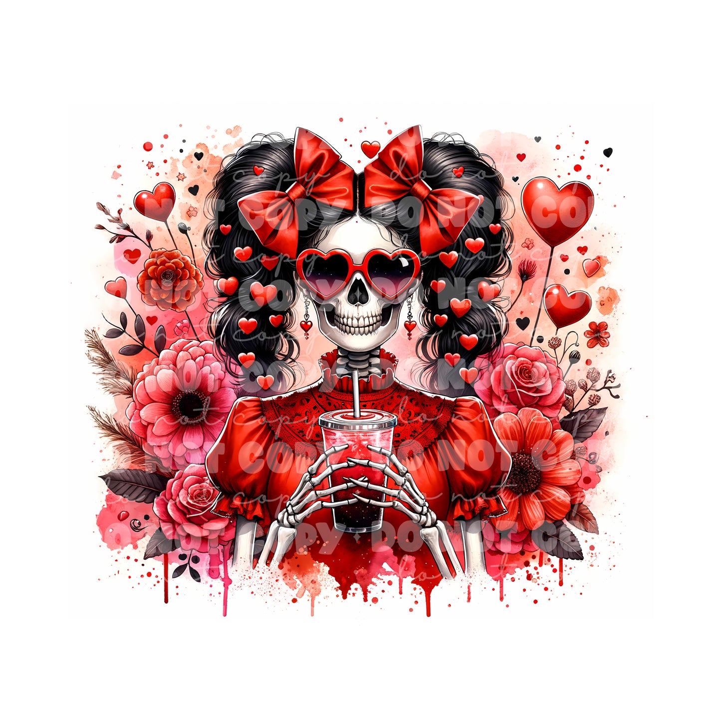 Valentine Skeleton Girl Tumbler Sublimation Transfer